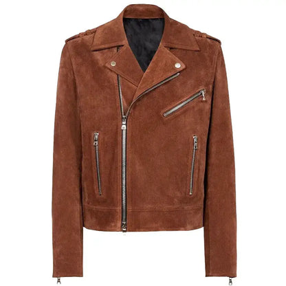 Men’s Brown Suede Leather Biker Jacket
