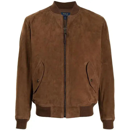 Men’s Brown Suede Leather Bomber Jacket