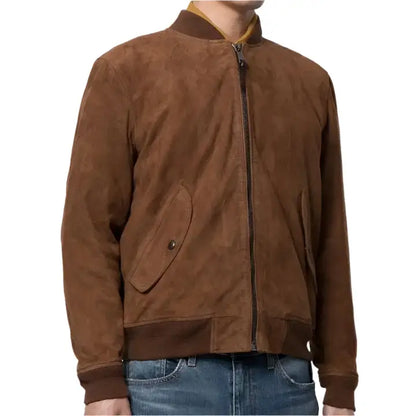 Men’s Brown Suede Leather Bomber Jacket