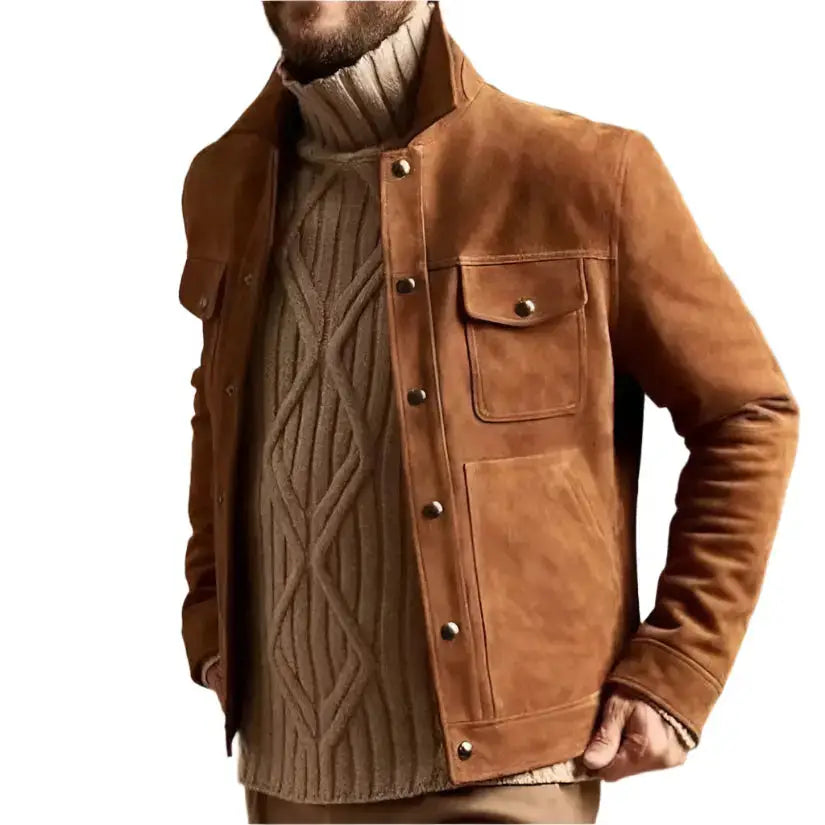 Men’s Brown Suede Trucker Jacket