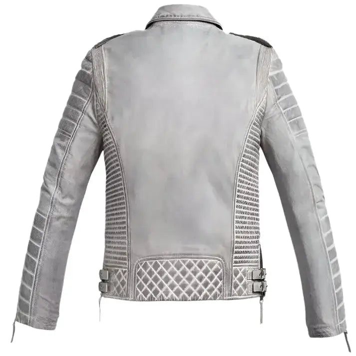 Men’s Chrome White Waxed Leather Biker Jacket