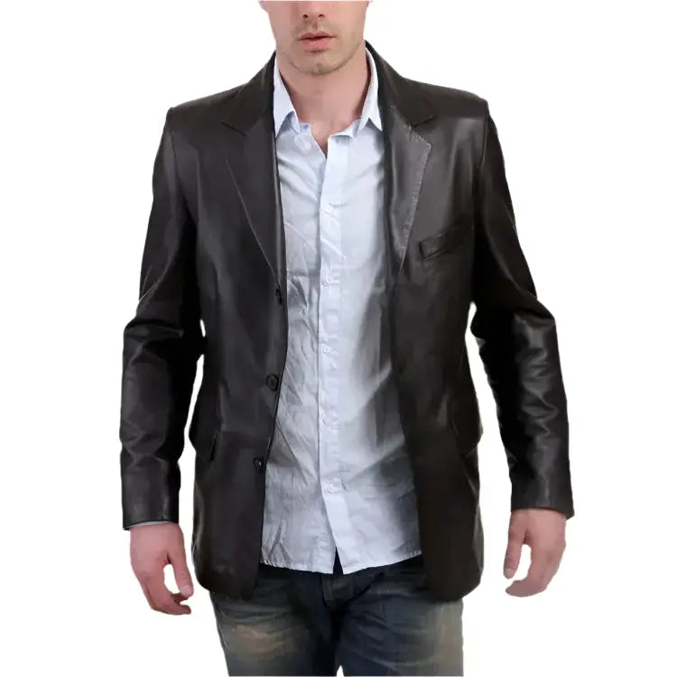 Men’s Classic Black Leather Blazer Jacket