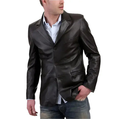 Men’s Classic Black Leather Blazer Jacket