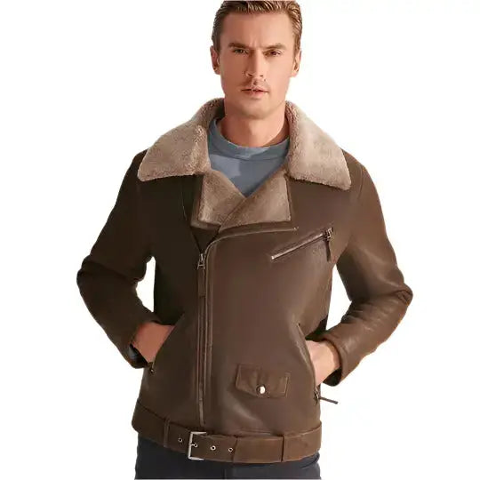 Mens Brown Shearling Aviator Jacket