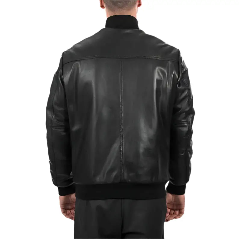 Men’s Black Leather Bomber Jacket