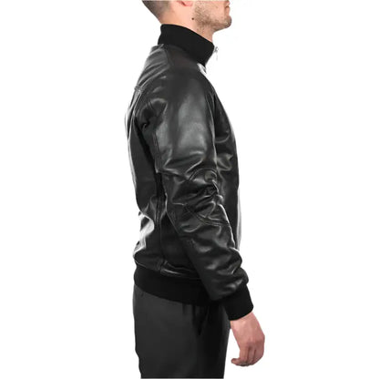 Men’s Black Leather Bomber Jacket