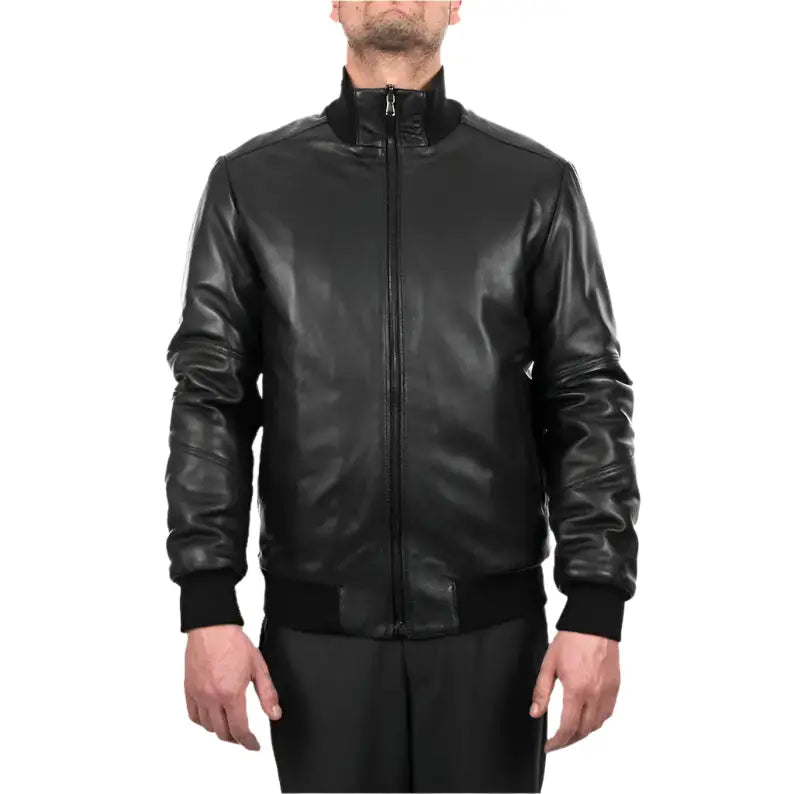 Men’s Black Leather Bomber Jacket