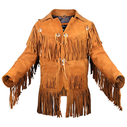 Men’s Suede Western Fringe Cowboy Jacket