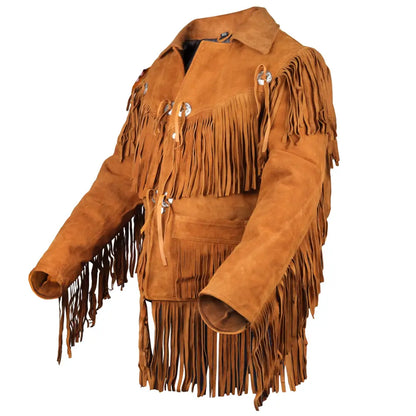 Men’s Suede Western Fringe Cowboy Jacket