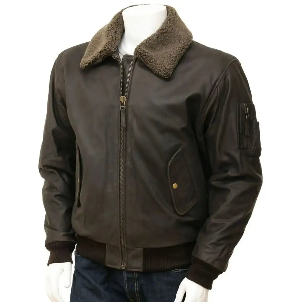 Mens Dark Brown Aviator Leather Jacket
