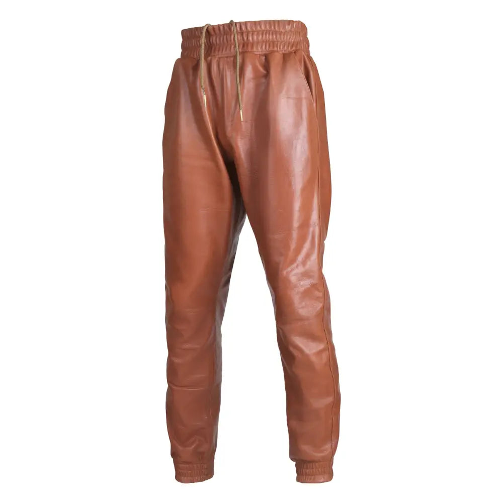 Men’s Dark Brown Rib-Knit Leather Pants