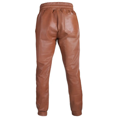 Men’s Dark Brown Rib-Knit Leather Pants