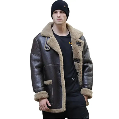 Mens Dark Brown Sheepskin Shearling Leather Coat