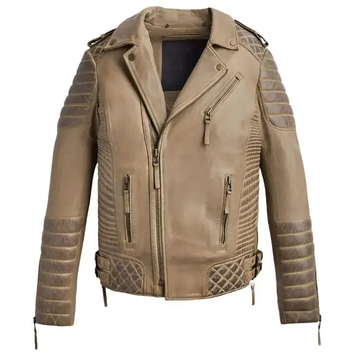 Men’s Desert Brown Waxed Leather Biker Jacket