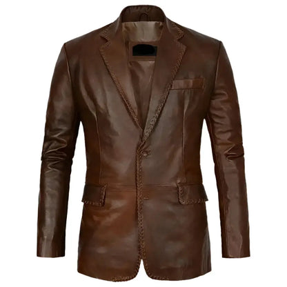 Men’s Distressed Brown Leather Blazer