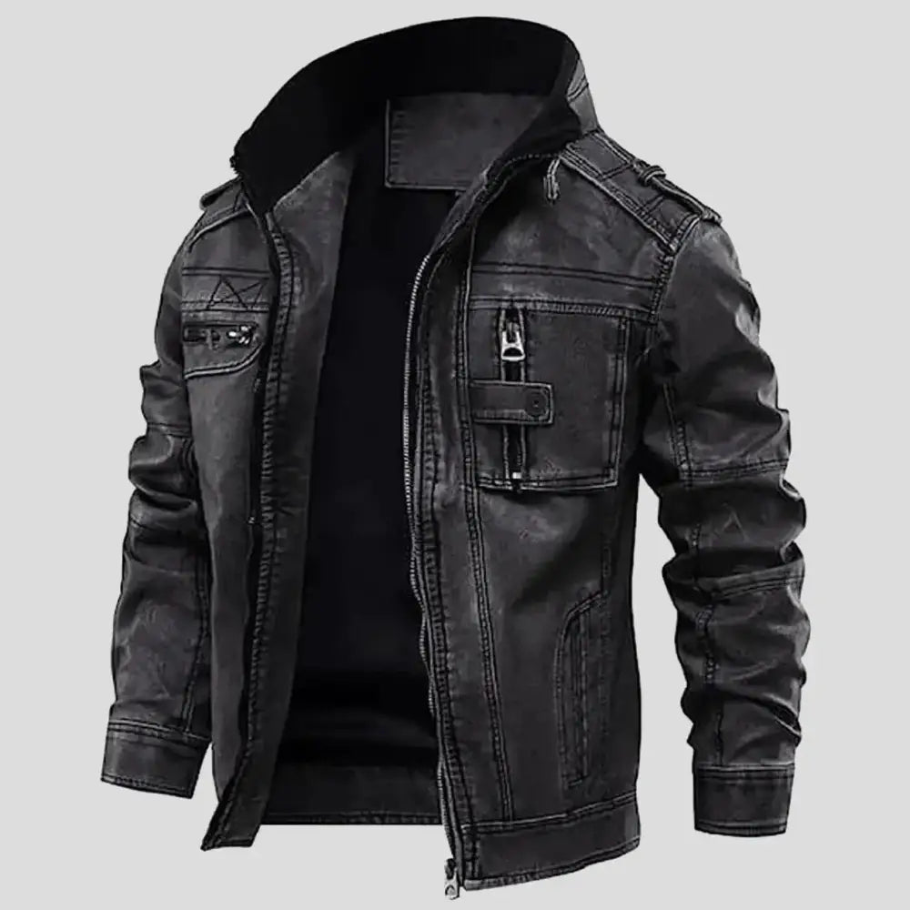 Men’s Distressed Grey Cafe Racer Leather Jacket