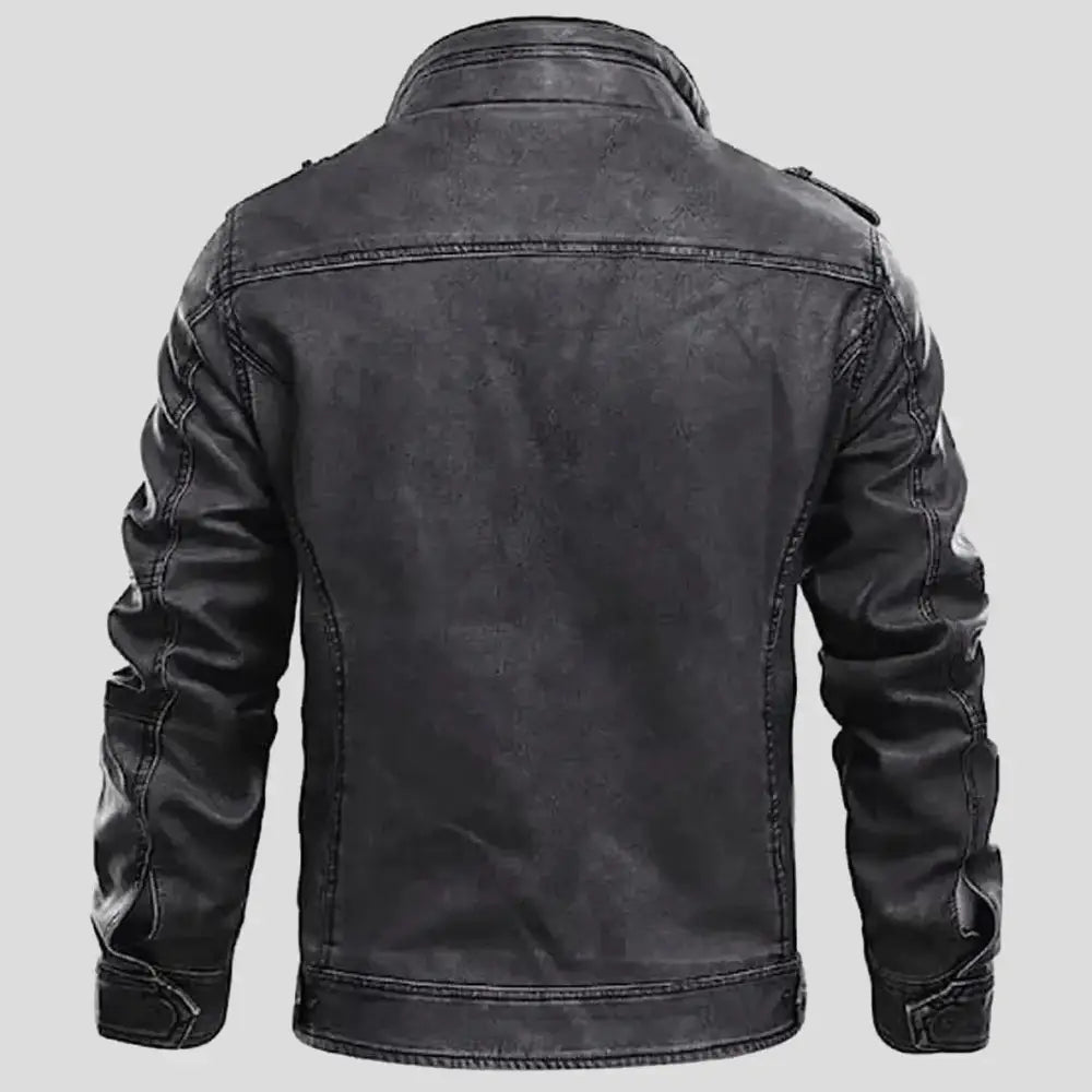 Men’s Distressed Grey Cafe Racer Leather Jacket