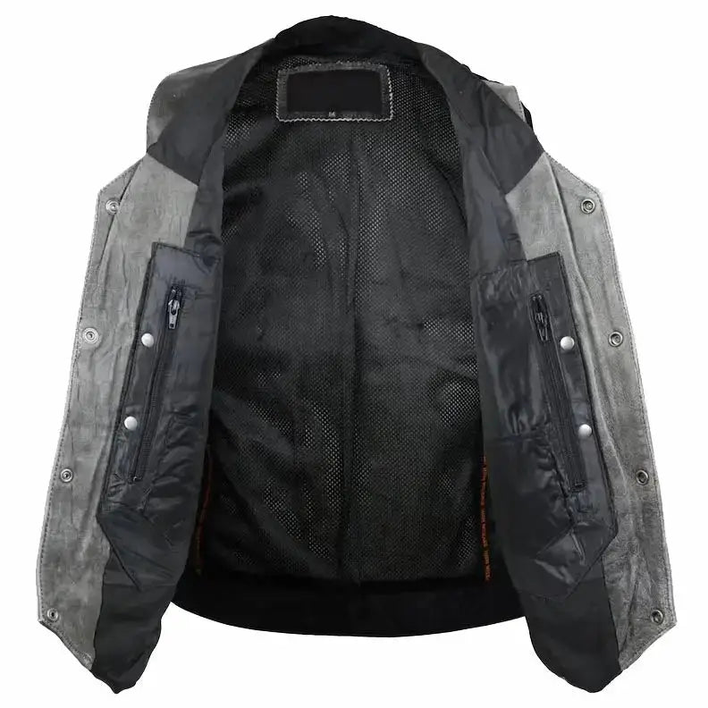 Men’s Distressed Grey Cowhide Leather Vest