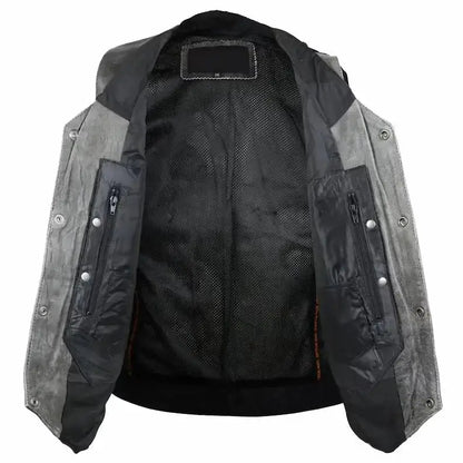 Men’s Distressed Grey Cowhide Leather Vest