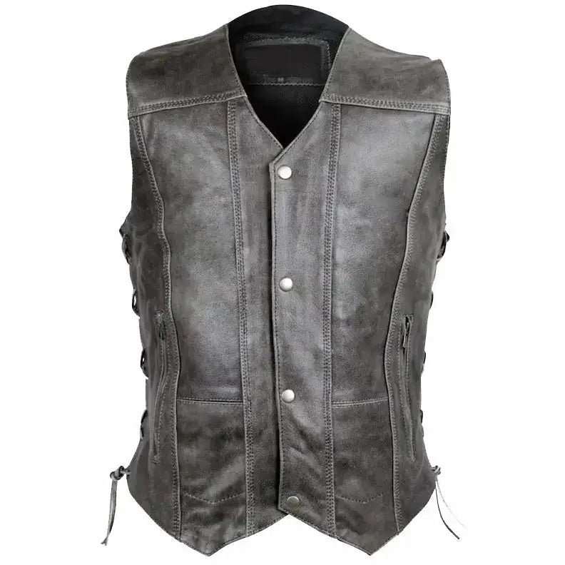 Men’s Distressed Grey Cowhide Leather Vest