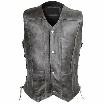 Men’s Distressed Grey Cowhide Leather Vest