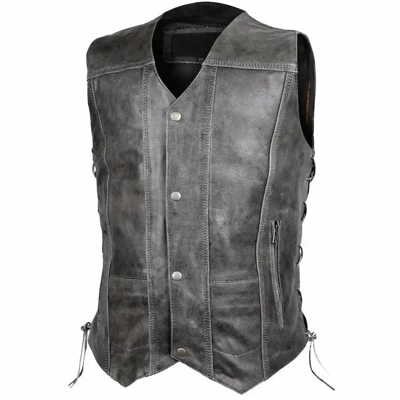 Men’s Distressed Grey Cowhide Leather Vest