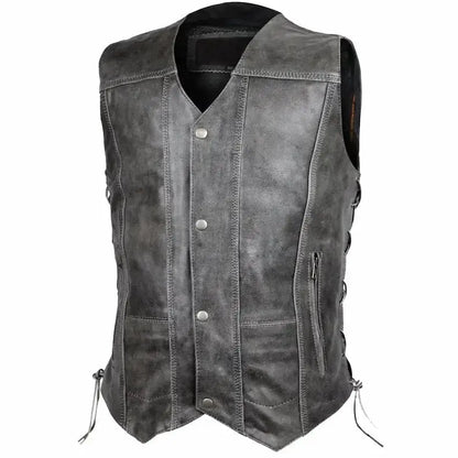 Men’s Distressed Grey Cowhide Leather Vest