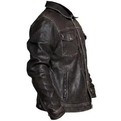 Men’s Distressed Leather Trucker Jacket