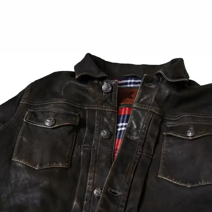 Men’s Distressed Leather Trucker Jacket