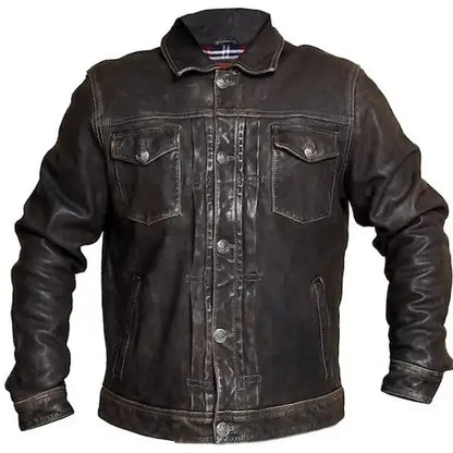 Men’s Distressed Leather Trucker Jacket