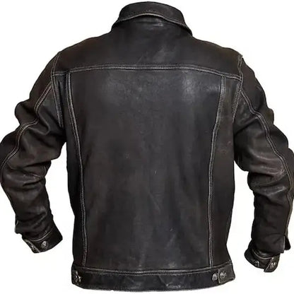 Men’s Distressed Leather Trucker Jacket