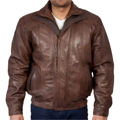 Men’s Double Collar Leather Bomber Jacket