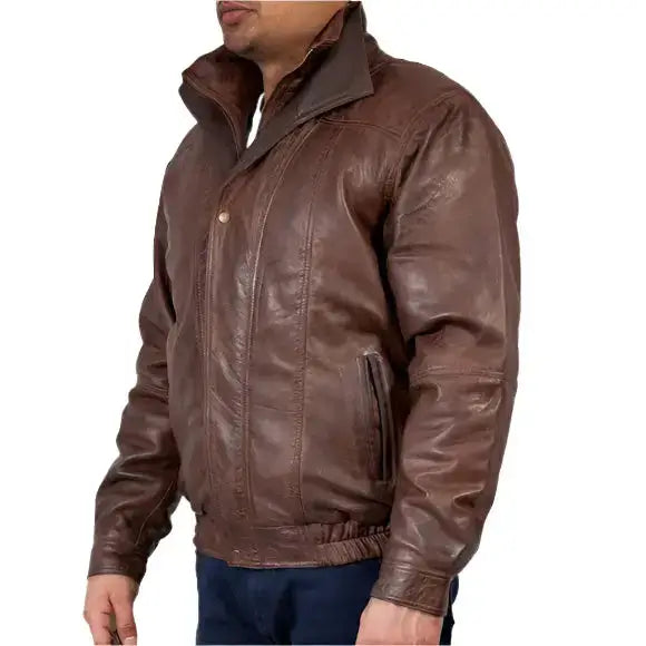 Men’s Double Collar Leather Bomber Jacket