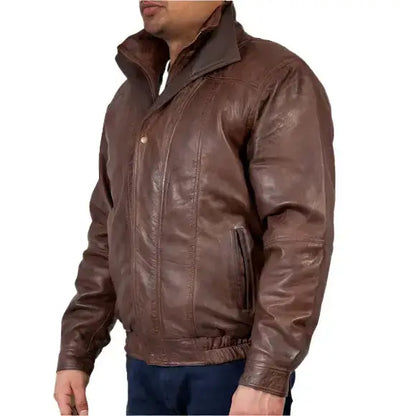 Men’s Double Collar Leather Bomber Jacket