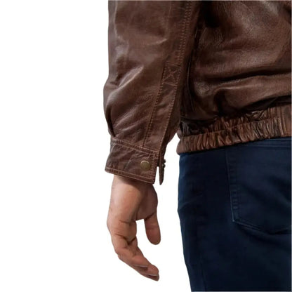 Men’s Double Collar Leather Bomber Jacket