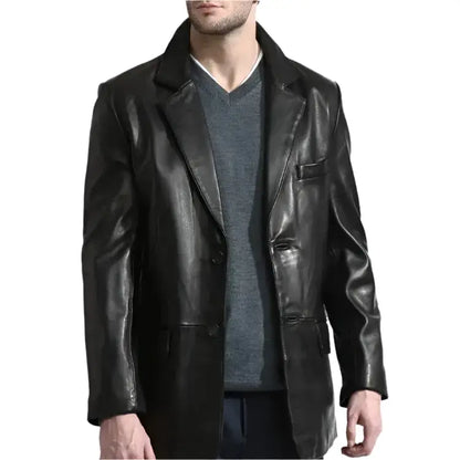 Mens Elegant Black Leather Blazer