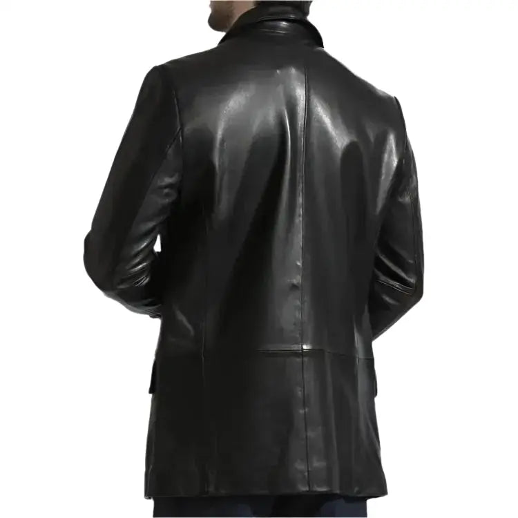 Mens Elegant Black Leather Blazer