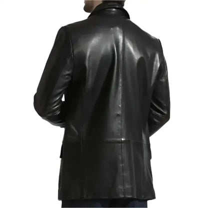Mens Elegant Black Leather Blazer
