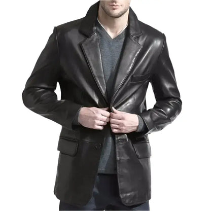 Mens Elegant Black Leather Blazer