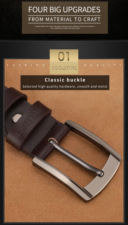 Men’s Genuine Leather Belt – Classic Designer Buckle Strap