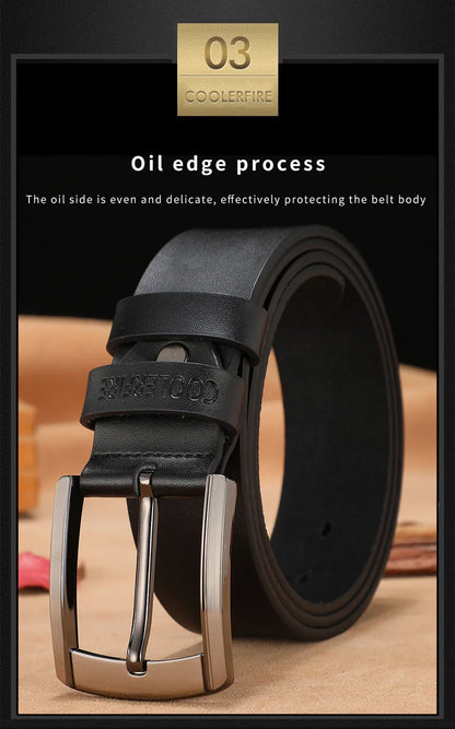 Men’s Genuine Leather Belt – Classic Designer Buckle Strap