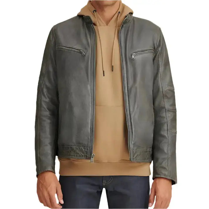 Men’s Green Motorbike Leather Jacket
