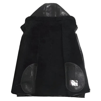 Men's Hooded Sheepskin Winter Coat with Faux Fur