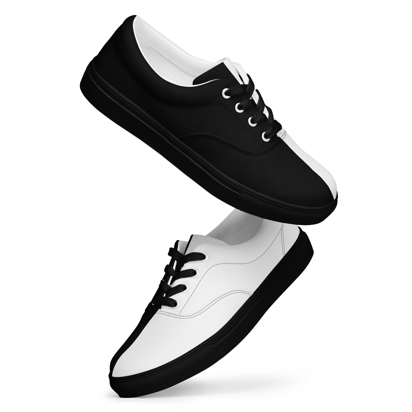 Half Black Half White - Mens Lace-Up Canvas Shoes