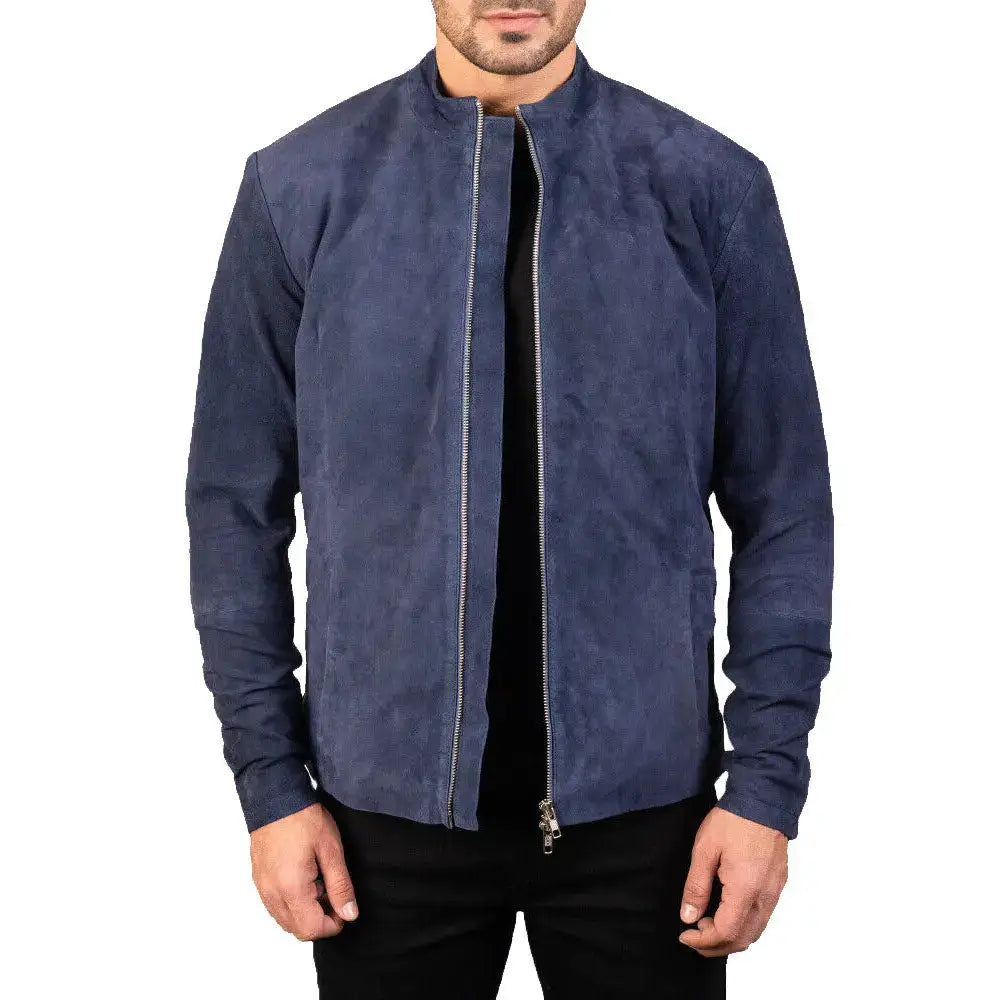 Men’s Navy Blue Suede Biker Jacket