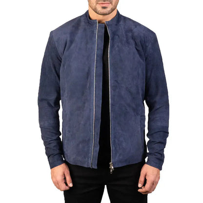 Men’s Navy Blue Suede Biker Jacket