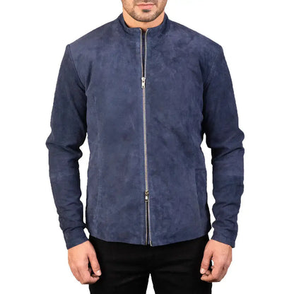 Men’s Navy Blue Suede Biker Jacket