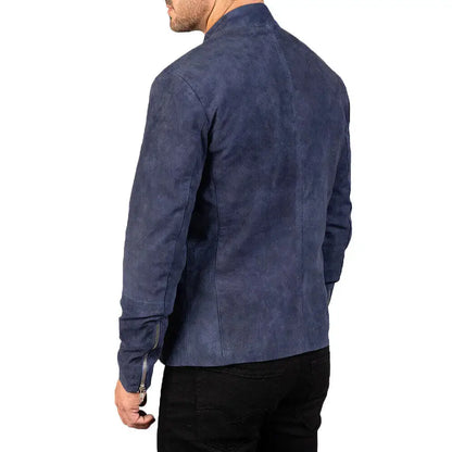 Men’s Navy Blue Suede Biker Jacket