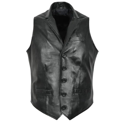 Men's Black Leather Party Vest