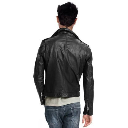 Men’s Black Leather Motorcycle Biker Jacket